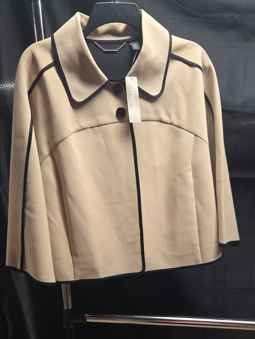 Chico's Beige Cape Jacket with Black Piping